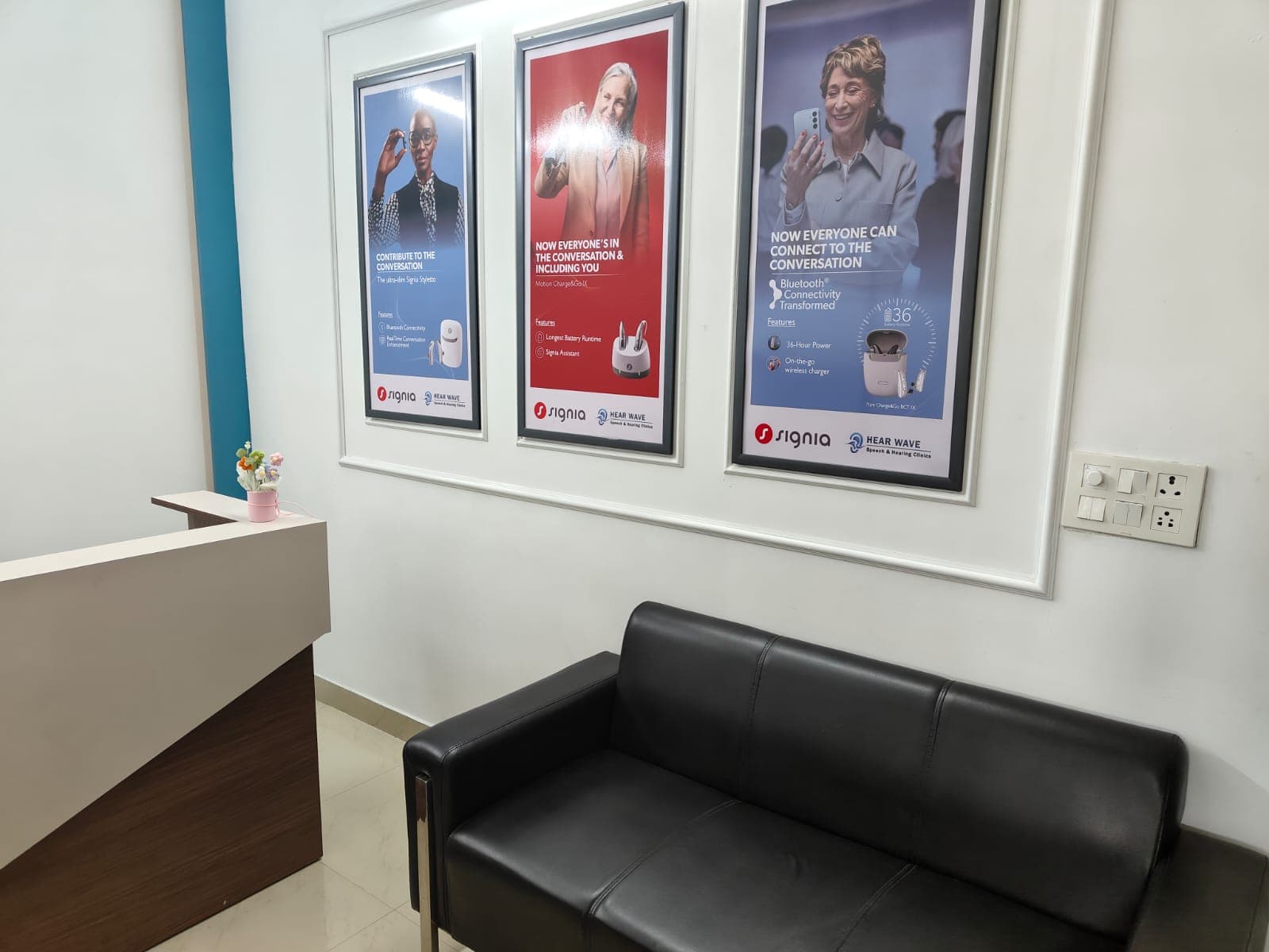 Hearing aid display and fitting area at HearWave Noida